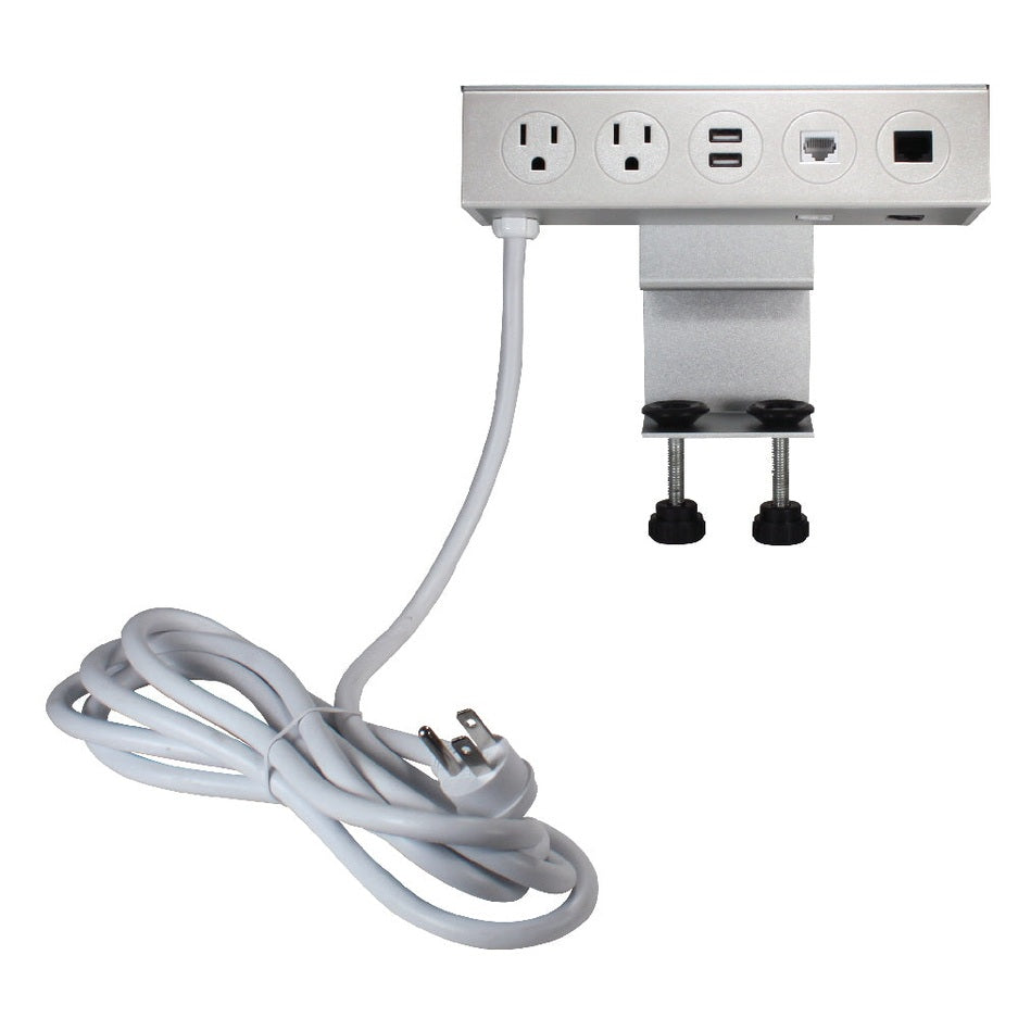 Adjustable Deskmount Dual-Power Outlets with Dual-USB 3.5Amp Charger & Dual-CAT6 Ports